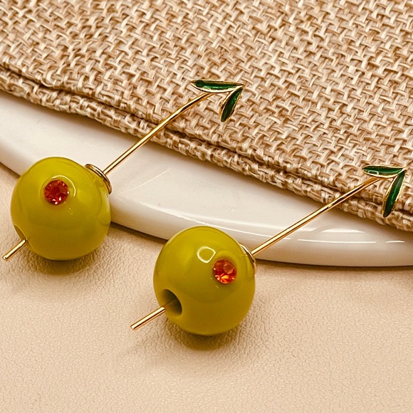 Anthropologie Jewelry - Anthropologie Gold and Green Olive Drop Design Threader Earrings